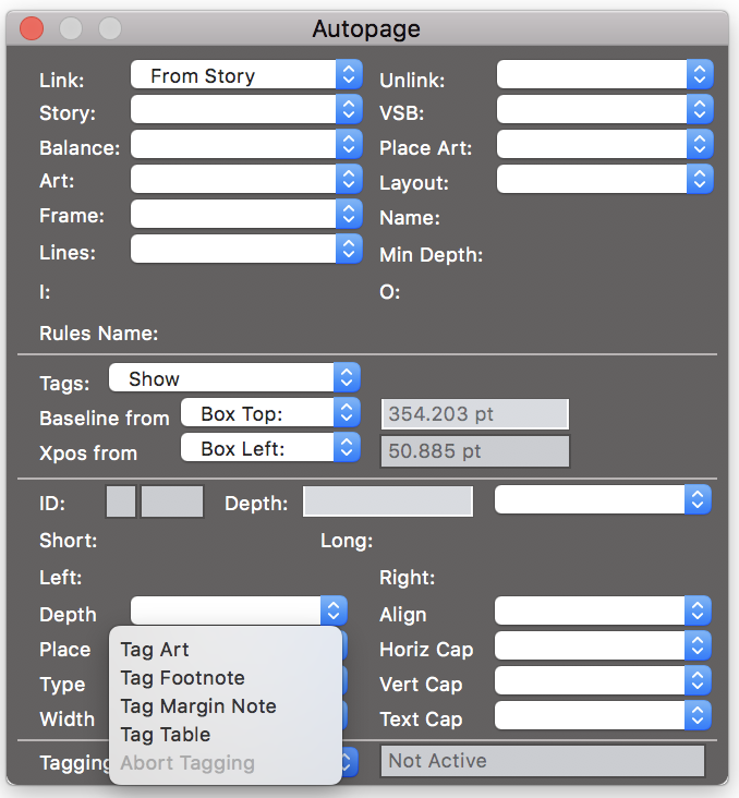 Autopage Palette with Tag Popup